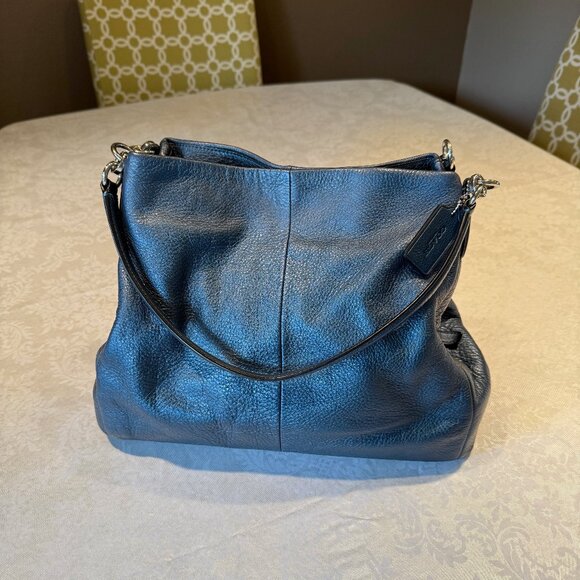 Coach Lexy Shoulder Bag Pebble Leather Metallic Blue - Picture 6 of 15